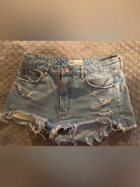 ZARA Light Blue Distressed Denim Shorts